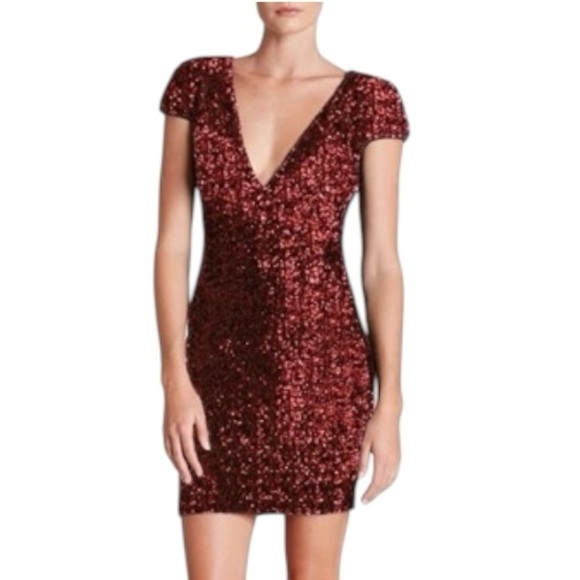 Dress the Population Zoe Sequin Fitted Bodycon Party Dress - Rogue Red - Large - Picture 1 of 11